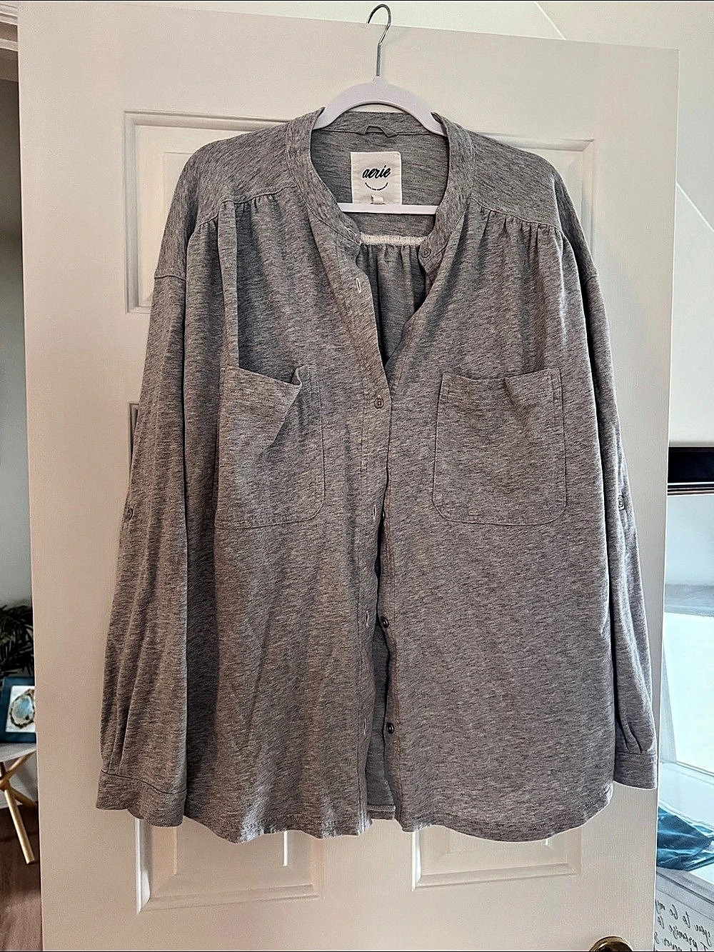 Aerie Gray Button Front Shirt Size XL Like New